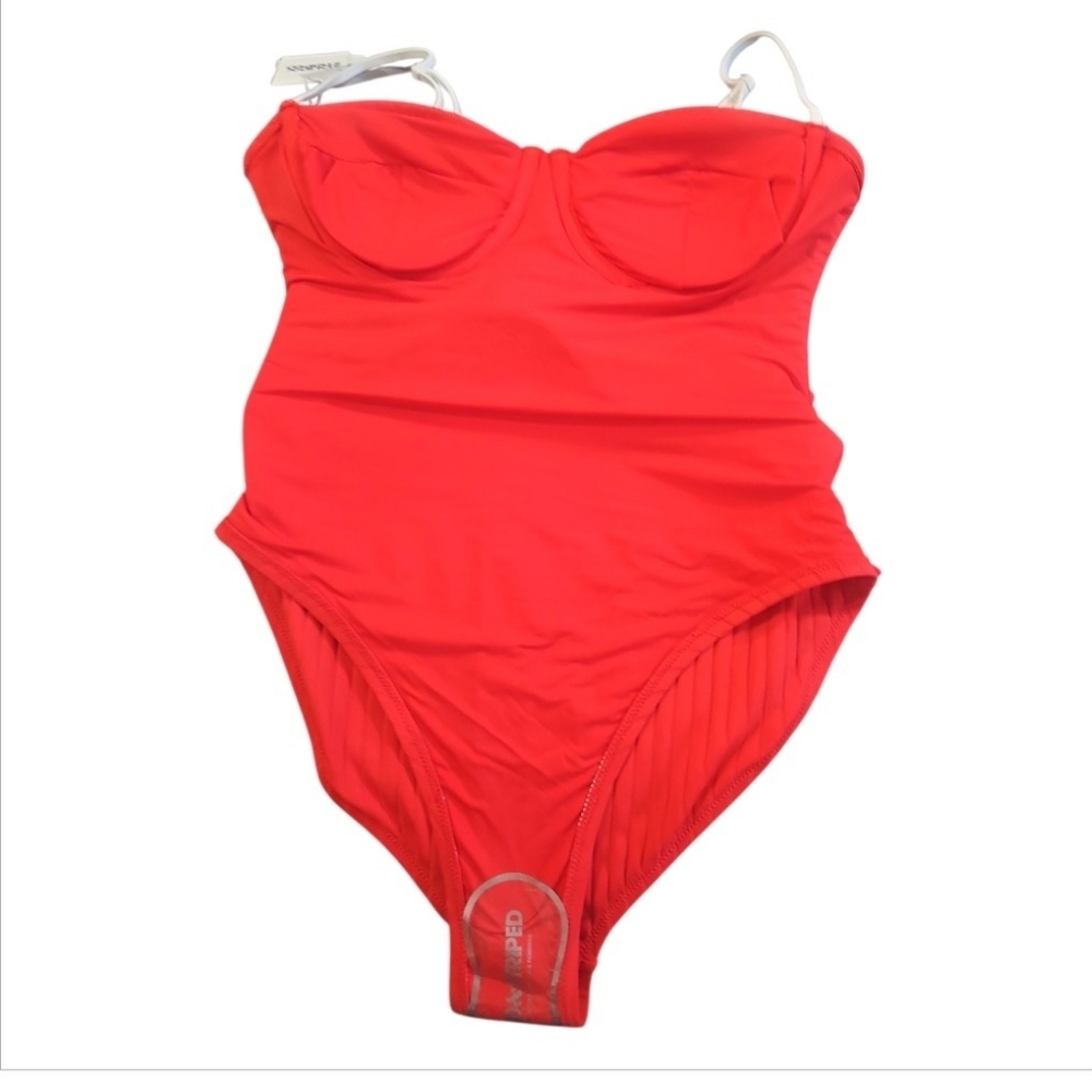 Solid & Striped The Spencer Red Ribbed Belted One Piece Swimsuit L - Picture 8 of 11